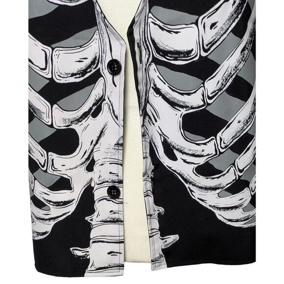 Ribcage Bones Vest Black White Button Adult Halloween Costume One Size XXL - Picture 6 of 7